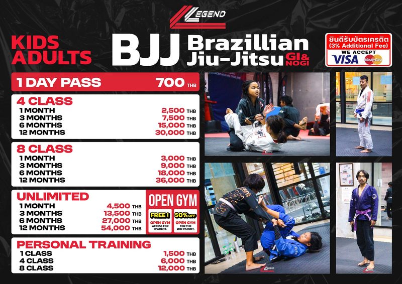 แพ็กเกจและราคาคลาส Brazilian Jiu-Jitsu ที่ The Legend Arena หัวหิน