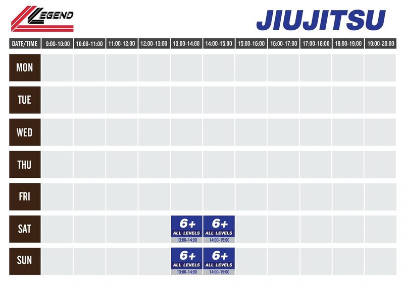 ตารางเรียนรายสัปดาห์คลาส Jiu-Jitsu ที่ The Legend Arena หัวหิน